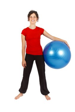 Beyaz arka planda yoga yapan kadın.