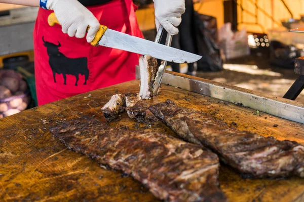 Matlagning Revbensspjäll Grill Köttet Ett Galler — Stockfoto