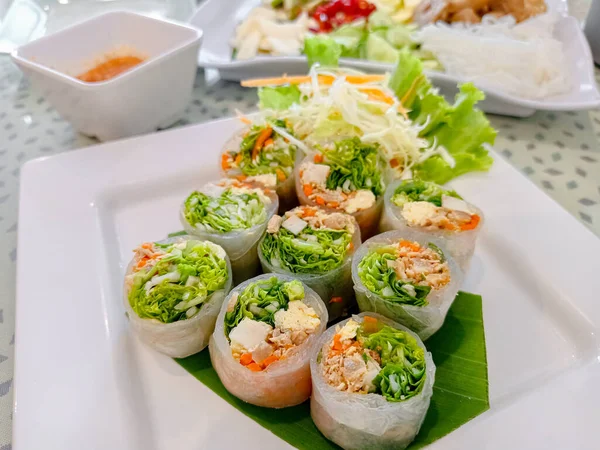 Thai Fresh Spring Rolls Pork Shrimp Dalam Bahasa Inggris Makanan — Stok Foto