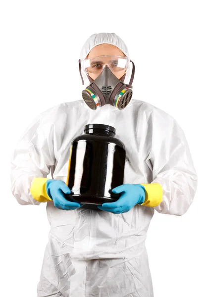Scientist Protective Clothes Isolated White Background — Stock Photo, Image