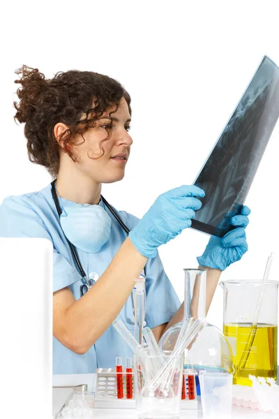 Female Doctor Looking Ray Isolated White Background — Stock Photo, Image