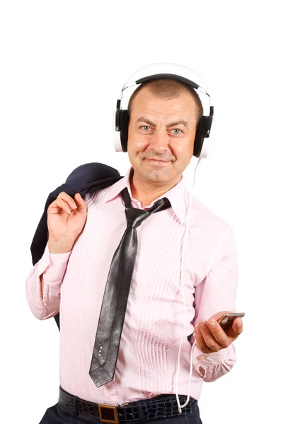 Portrait Young Handsome Man Headset — Stock Photo, Image