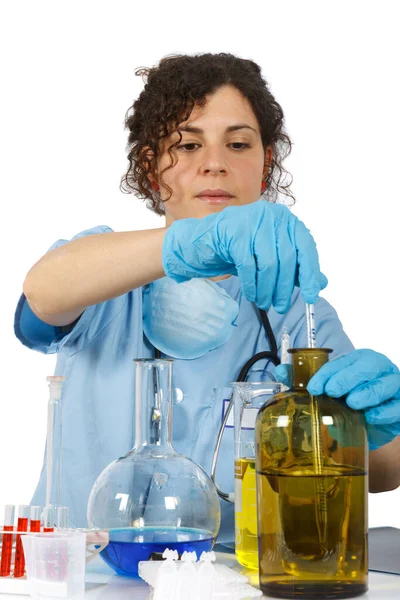 Jovem Assistente Laboratório Sexo Feminino Que Trabalha Laboratório — Fotografia de Stock
