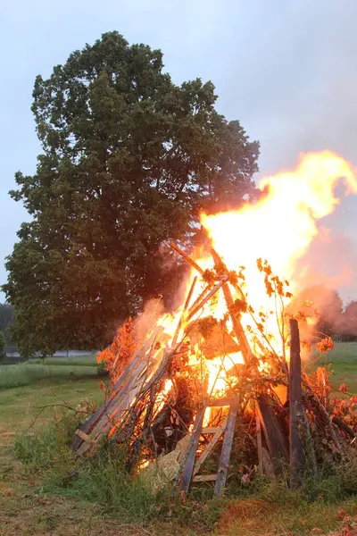 stock image Midsummer bonfire, evening view