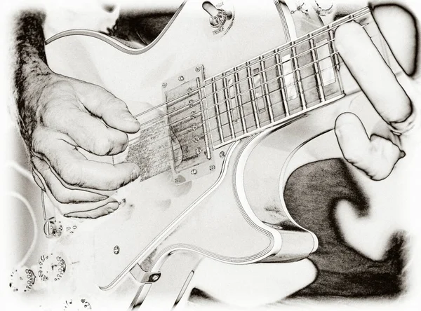 Guitarist Playing Electric Guitar Black White — Stock fotografie