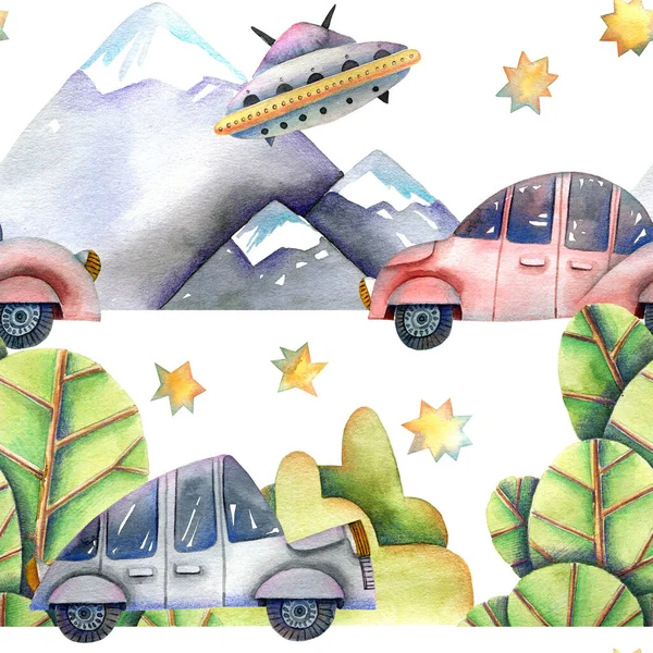 Moving Cars Watercolor Illustration — Stock Photo, Image