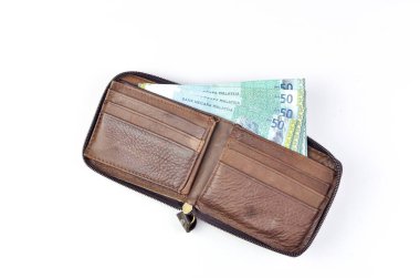 Deri çanta banknot ile