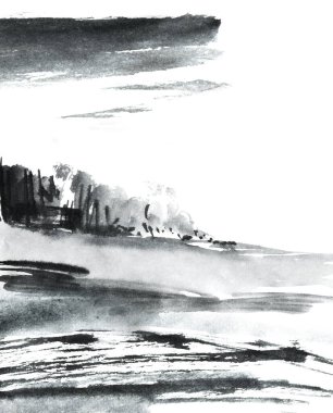 Suluboya Çin manzarası