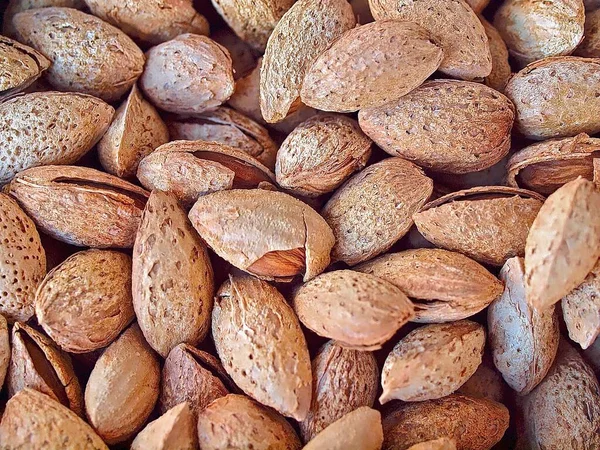 Macro Fresh Whole Almonds Nutshells — Stock Photo, Image