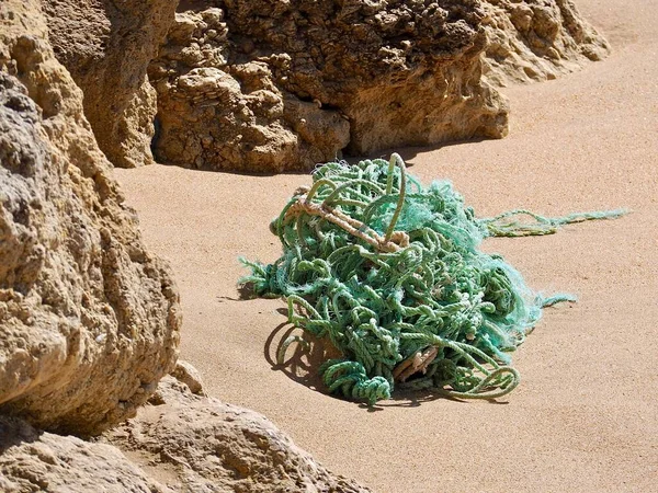 Green Fisher Ropes Sandy Beach — Stock Photo, Image