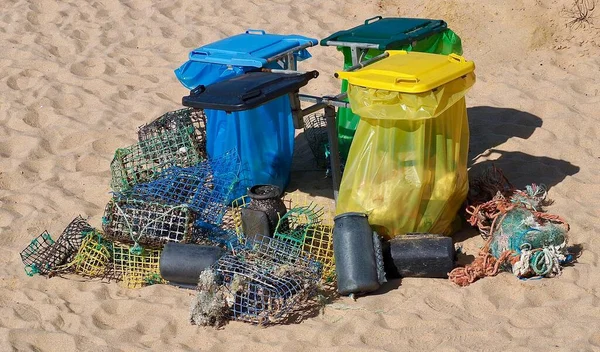 Mülltrennung Portugal Einem Strand — Stockfoto