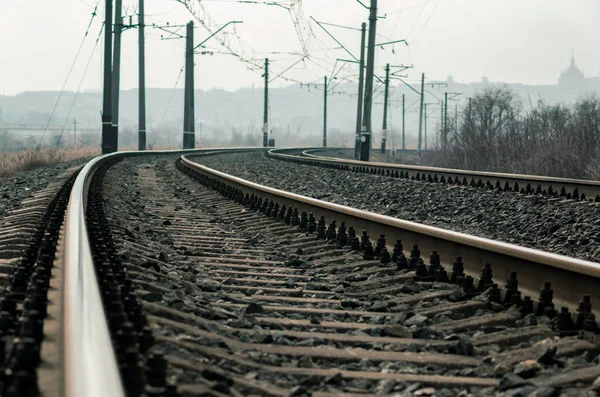 Old Railroad Rails Poles Wires —  Fotos de Stock