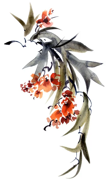 Watercolor Blossom Branch Close — Stock Photo, Image