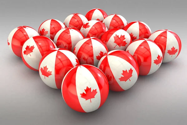 Bolas Cor Bandeira Canadense Com Acabamento Brilhante Fundo Cinza — Fotografia de Stock