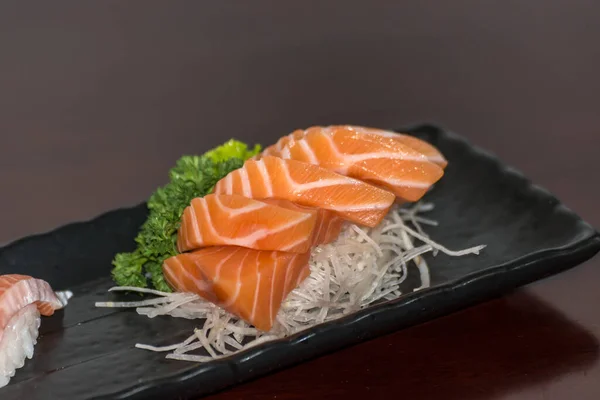 Japanisches Essen Sashimi Lachs Leckeres Japanisches Meeresfrüchtekonzept — Stockfoto