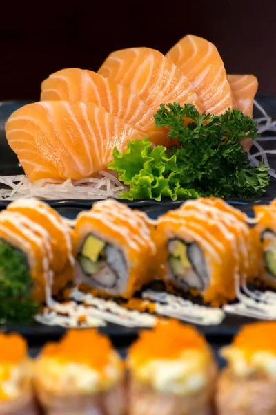 Nourriture Japonaise Saumon Sashimi Sushi — Photo