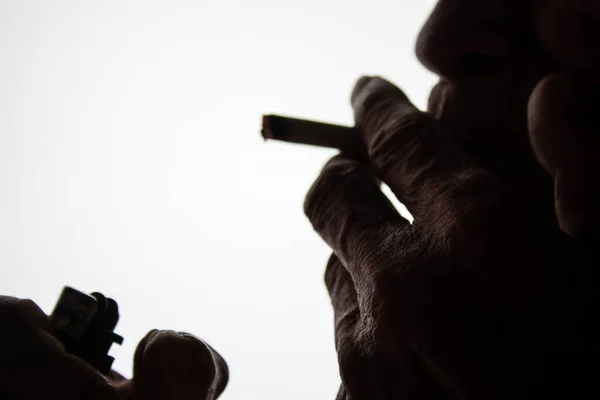 Journée Mondiale Sans Tabac Silhouette Homme Asiatique Âgé Fume Avec — Photo