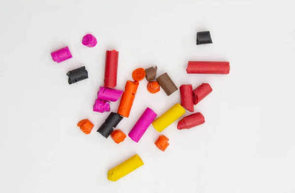 Broken Crayons Small Pieces Isolated White Background — Stok fotoğraf