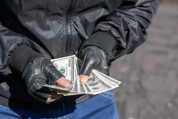 Money Hands Bandit Robber Who Counts Loot — Stock Photo, Image