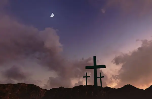 Crosses Sunset Religious Concept — Stock Photo, Image