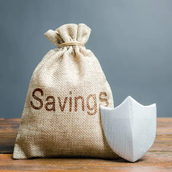 Bag Words Savings Protection Shield Concept Protection Savings Cash Guaranteed — Stock Photo, Image