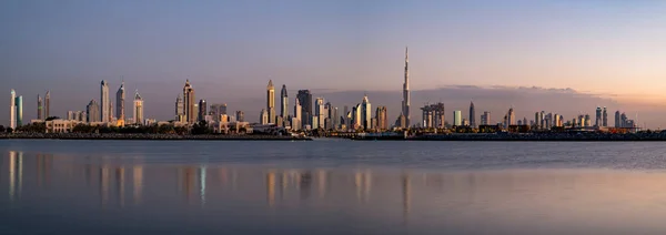 Panoramic View Dubai Skyline Sunset Uae — Fotografia de Stock