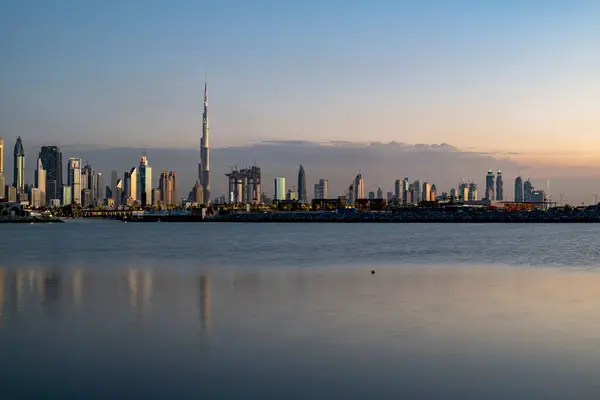 Dubai Skyline Pôr Sol Emirados Árabes Unidos — Fotografia de Stock