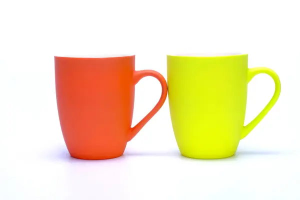 Close View Colorful Coffee Mugs White Background — Stock Photo, Image