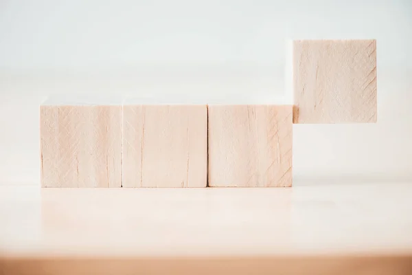 Row Wood Cube Building Block Wooden Table — Stockfoto