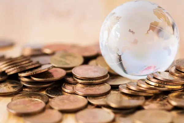 Coins Stack Glass Globe — Stockfoto