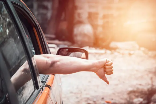 Man Hand Out Car Shows Symbol Thumb Another — Stock Photo, Image