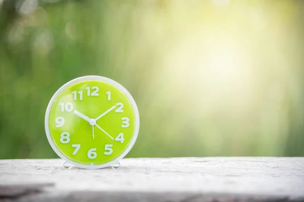 Green Clock White Wood Green Natural Background — 스톡 사진
