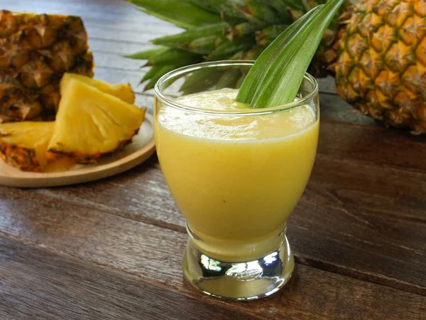 Tropical Pineapple Juice Smoothie Glass Table — Stock Photo, Image
