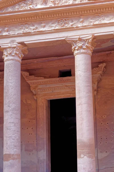 Petra Wadi Musa Ürdün Deki Hazine Evinin Girişinin Bir Bölümü — Stok fotoğraf