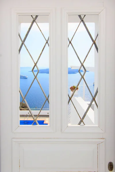 Балкон Санторини Видом Море — стоковое фото