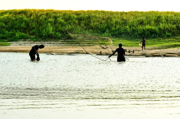 Fishermen Life Beautiful Sunset Mekong River — Stock Photo, Image