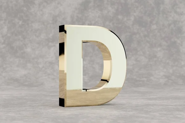 金3D字母D大写字母 具体背景上光滑的金色字母 3D渲染字体字符 — 图库照片