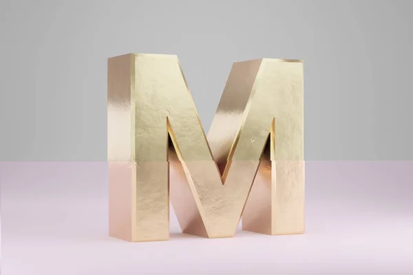 金3D字母M大写字母 白色背景上孤立的金色字母 3D渲染字体字符 — 图库照片