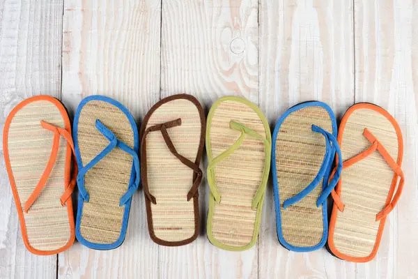 Colorful Flip Flop Wooden Background — Stock Photo, Image