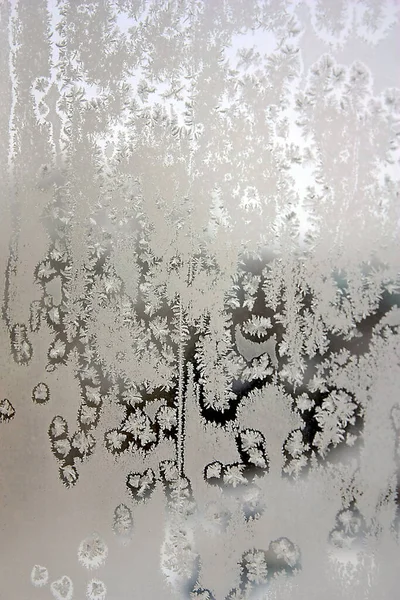Textura Abstracta Ventana Congelada Invierno Vista Cerca — Foto de Stock
