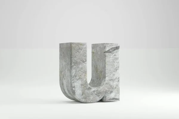 石头3D字母U小写箱 在白色背景上孤立的岩石纹理字母 3D渲染 — 图库照片