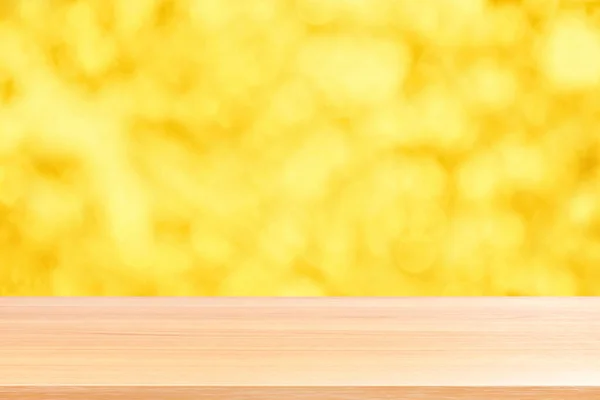 Wood Plank Bokeh Golden Yellow Colorful Background Empty Wood Table — Stockfoto
