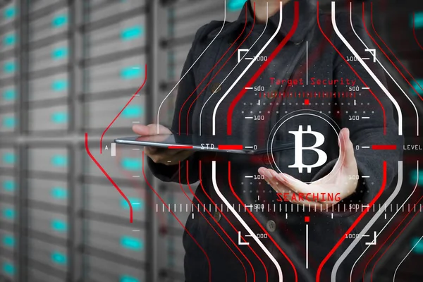 Businessman Working New Modern Computer Bitcoin — Stockfoto