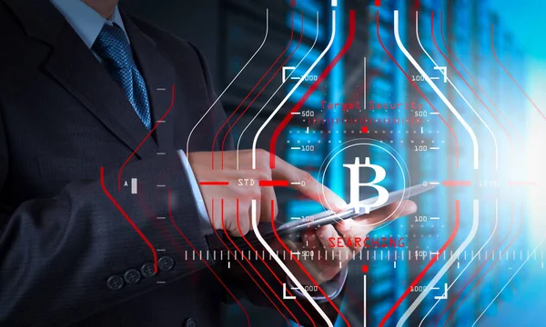 Businessman Working New Modern Computer Bitcoin — Stock Fotó