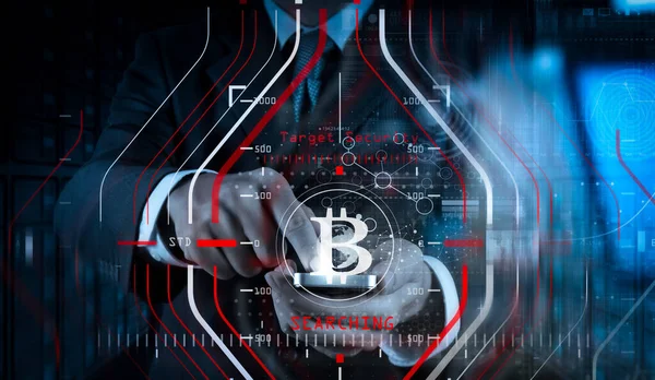 Businessman Working New Modern Computer Bitcoin Cryptoc — Stockfoto