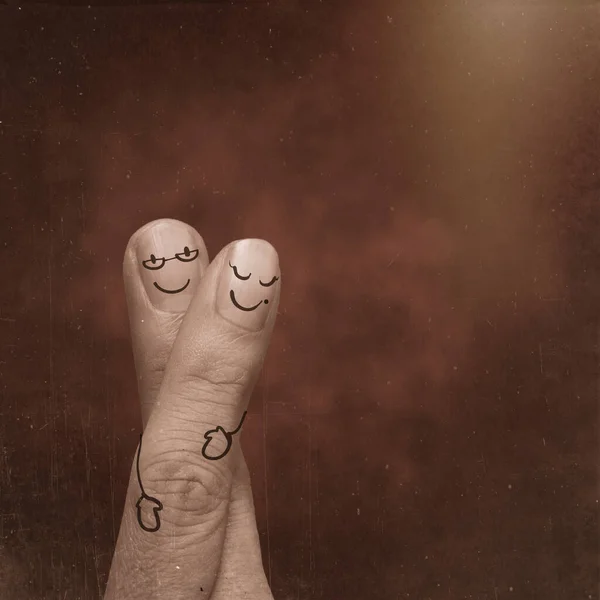 Ευτυχισμένο Ζευγάρι Δάχτυλο Στο Δημιουργικό Σχεδιασμό Αγάπη — Φωτογραφία Αρχείου