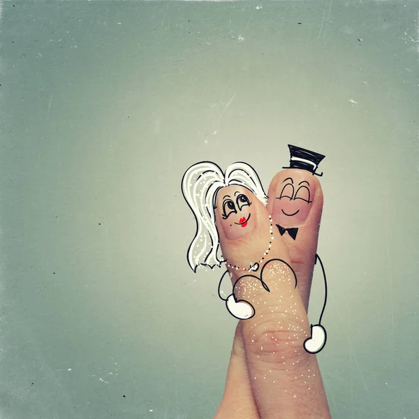Счастливая Влюбленная Пара Персонажи Пальцев Забавная Иллюстрация — стоковое фото