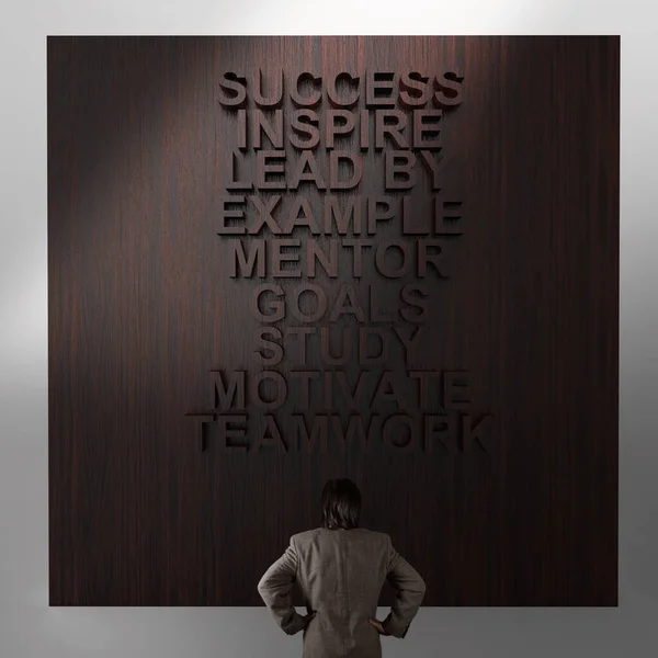 Başarı Diyagramının Ahşap Duvar Düşünme Işadamı — Stok fotoğraf