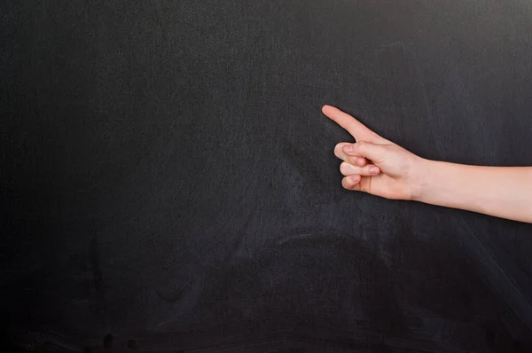 Human Pointing Blackboard Chalkboard — Stock Photo, Image