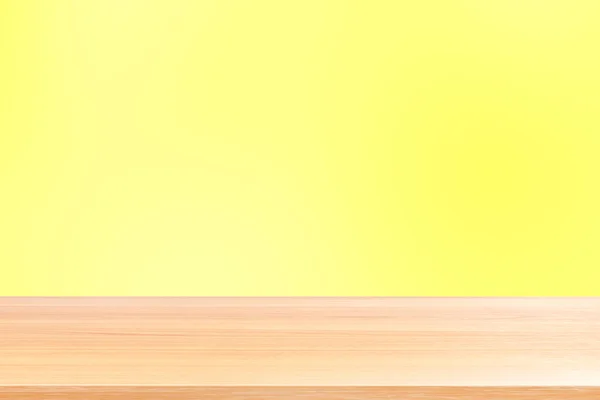 Lege Houten Tafelvloeren Gradiënt Geel Zachte Achtergrond Houten Tafelbord Leeg — Stockfoto